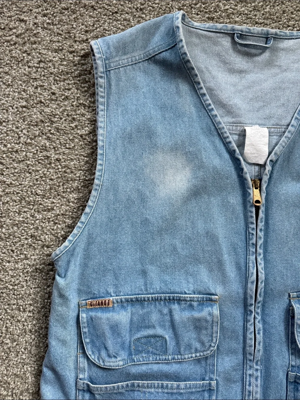 Gitano Vintage Light Wash Denim Utility Vest with Front Pockets